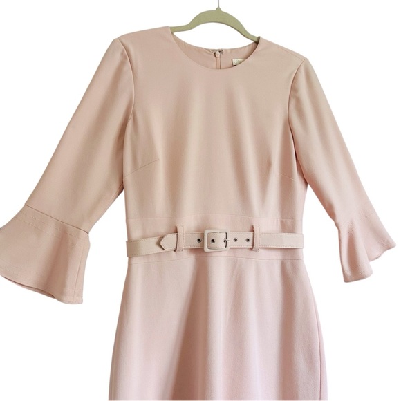 SHOSHANNA ODILA PETAL PINK CREPE FLARE SLEEVE BELTED DRESS SIZE 6 - Picture 9 of 16